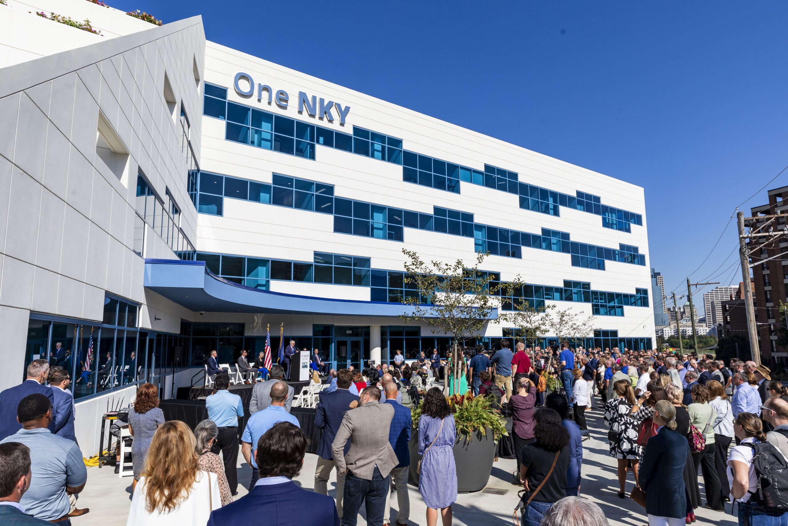 People standing in front of the OneNKY Center