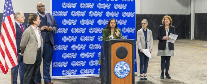 Covington City Manager Sharmili Reddy speaks at Duro Bag site press conference