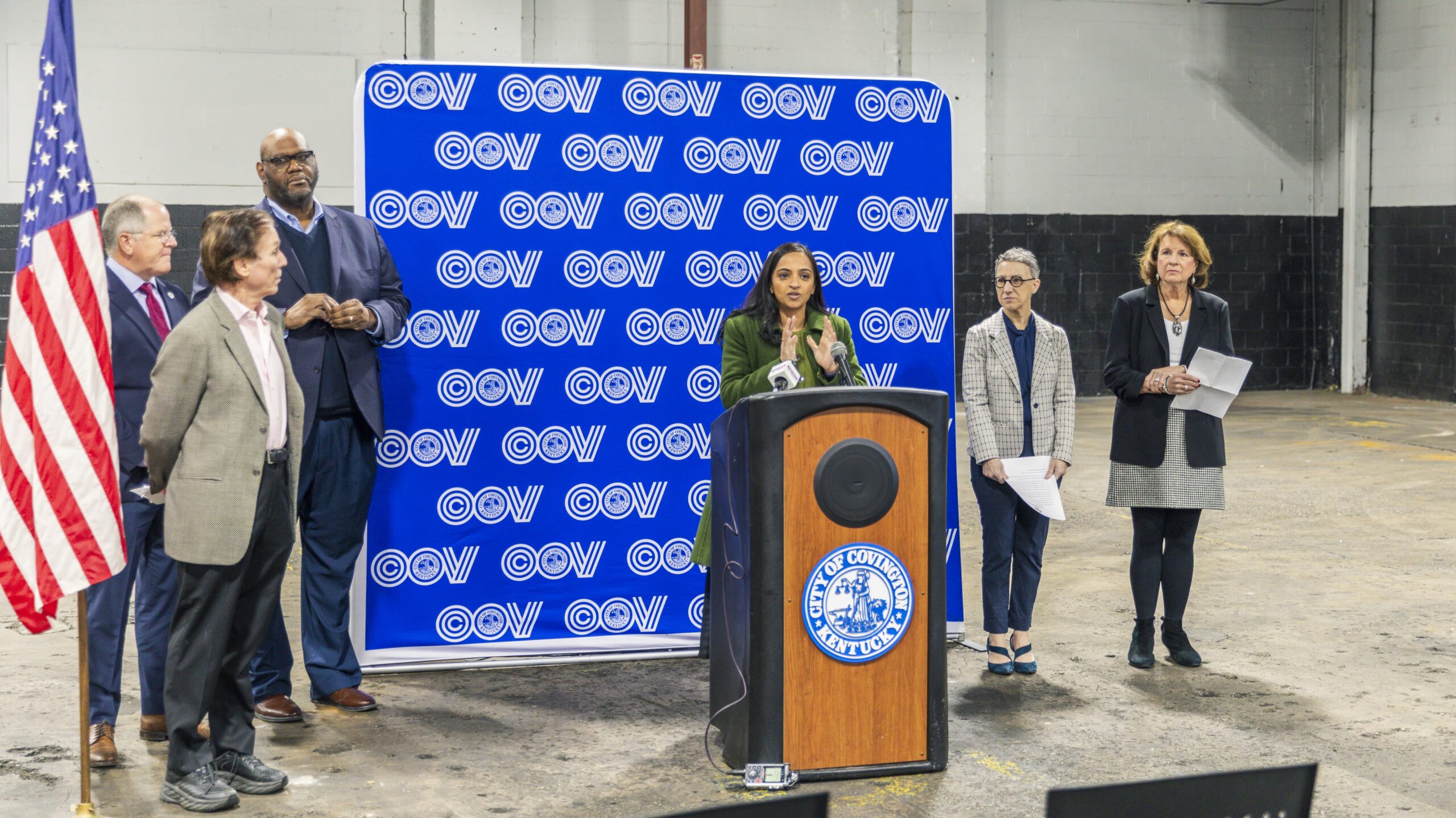 Covington City Manager Sharmili Reddy speaks at Duro Bag site press conference