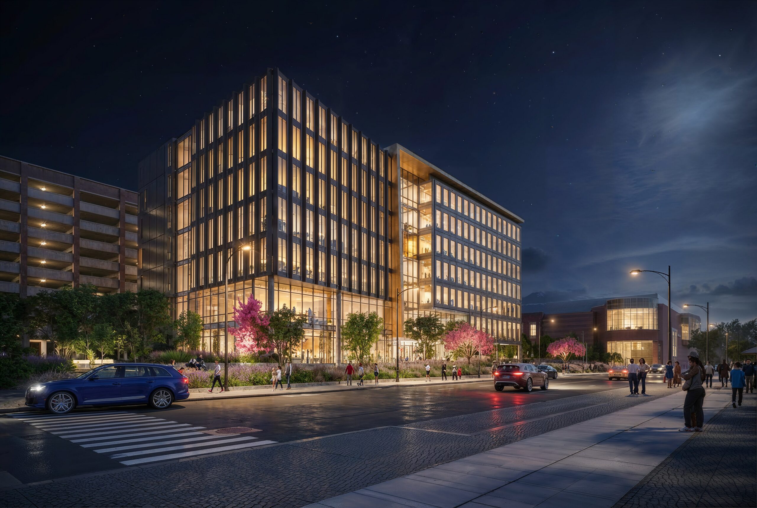 Nighttime rendering of Commonwealth Center for Biomedical Excellence