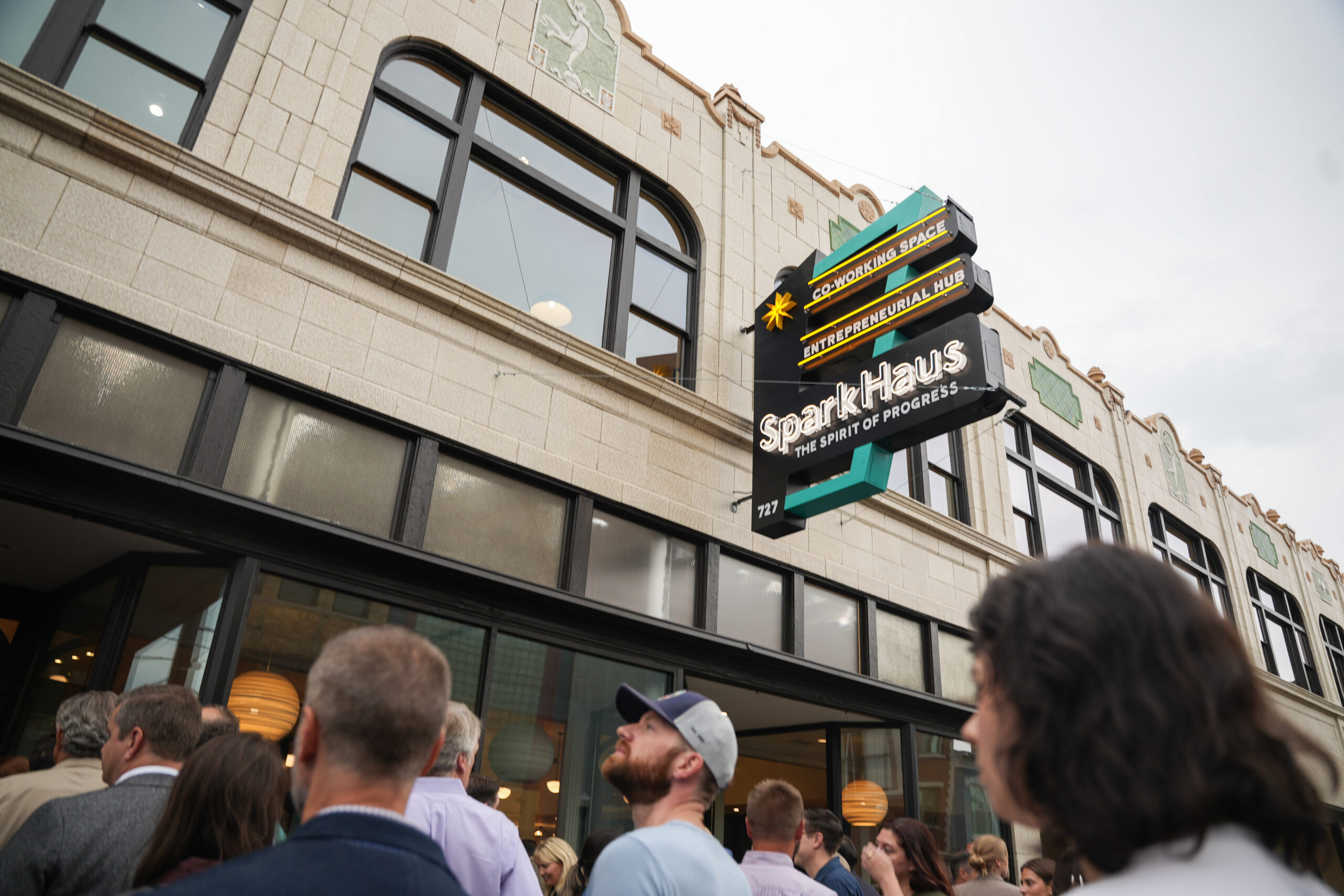 Front of SparkHaus with sign